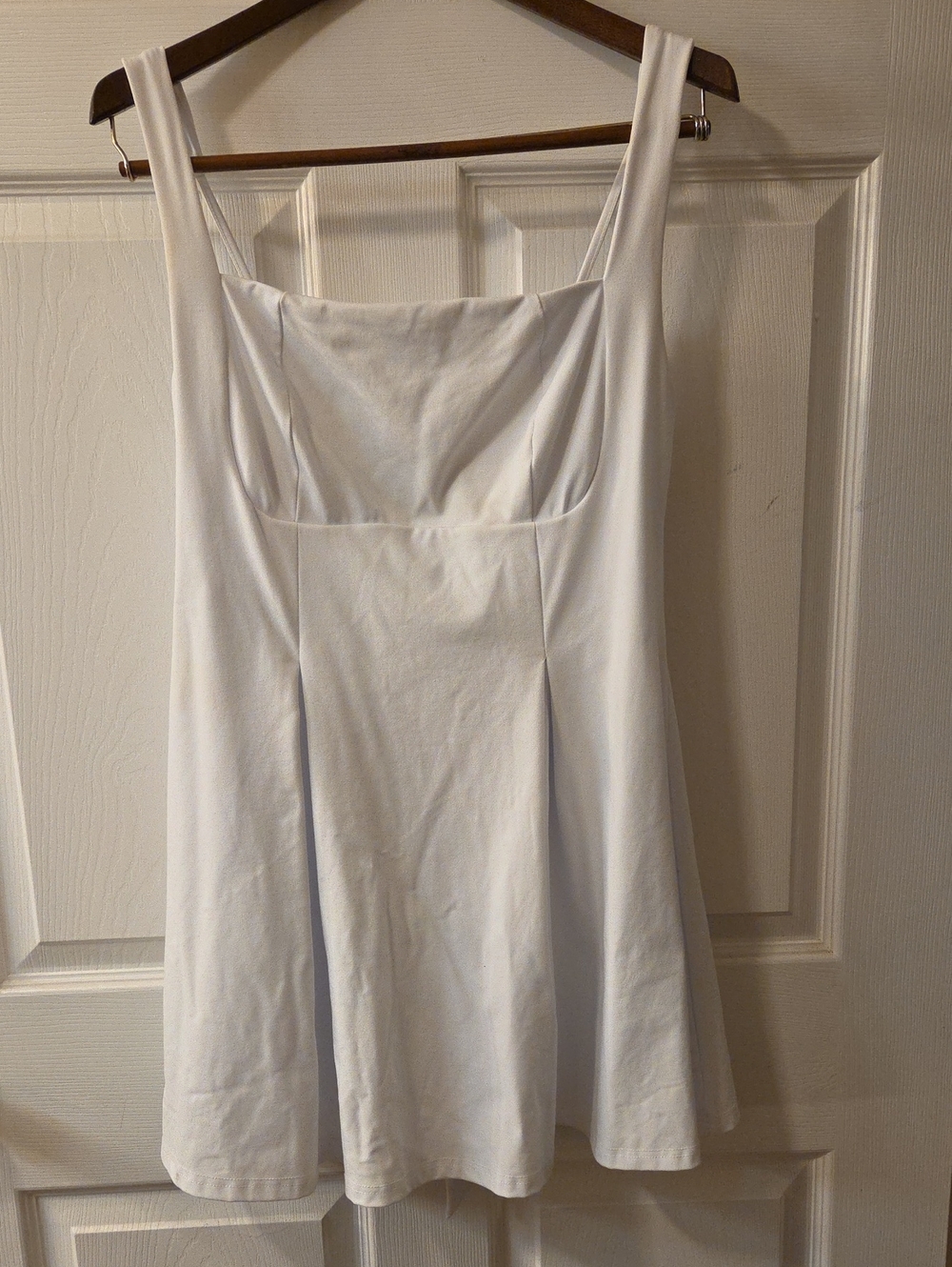 White Sleeveless Square-Neck Dress